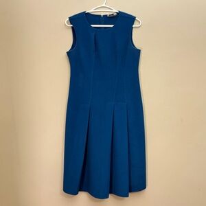 Vintage Jil Sander Wool Blue Jumper Dress w Structured Pleated Skirt